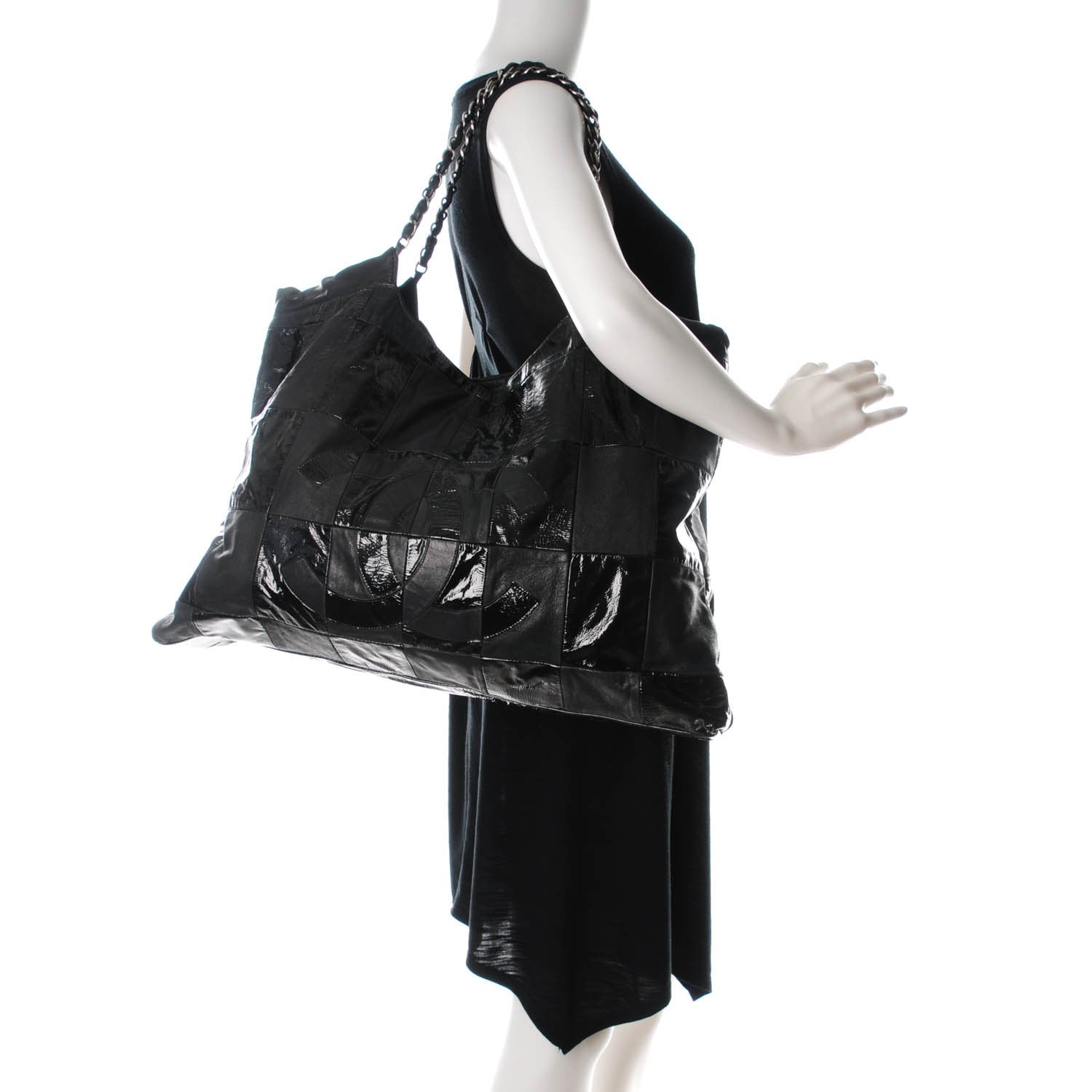 Chanel Patent Patchwork Large Brooklyn Tote Black 2 of 7