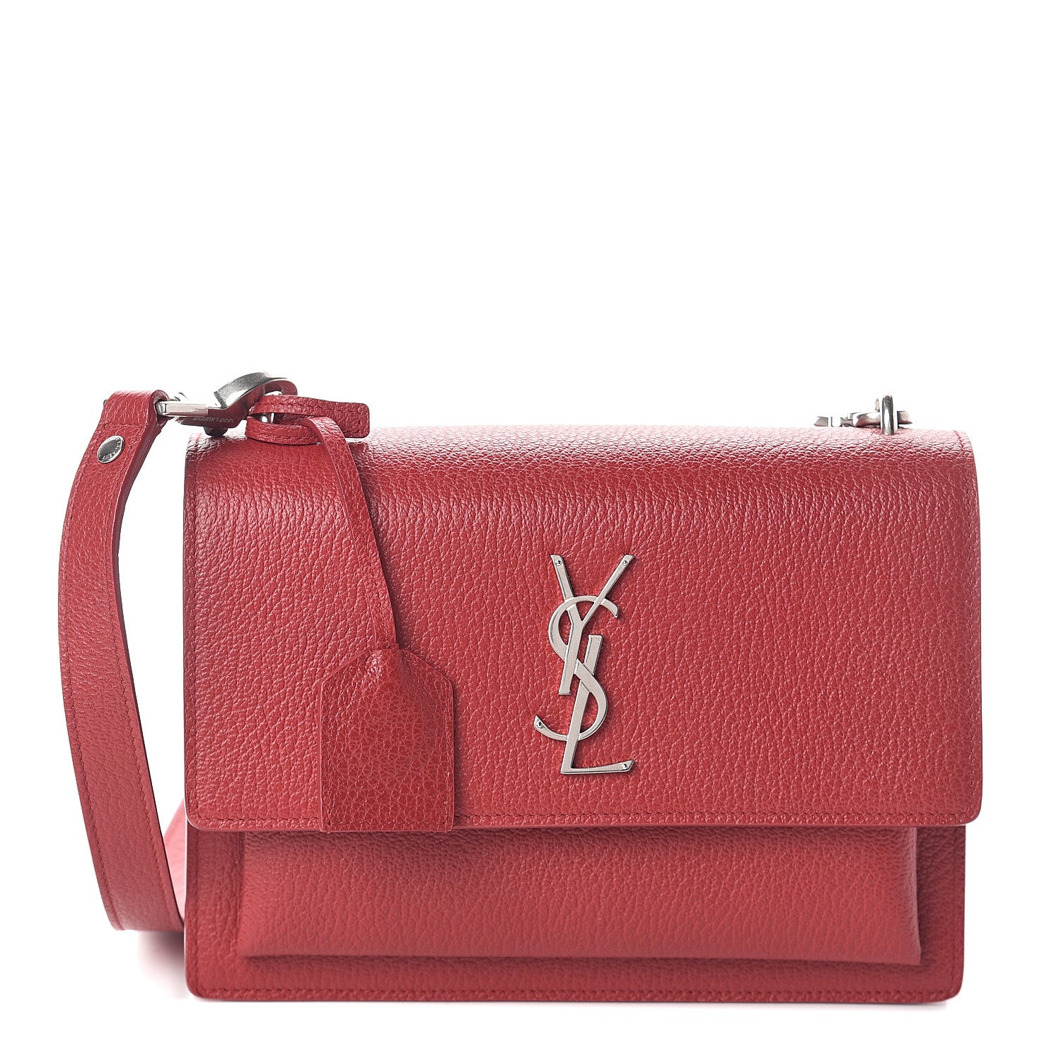Saint Laurent Grained Calfskin Medium Monogram Sunset Satchel Red 1 of 8