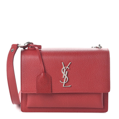 Saint Laurent Grained Calfskin Medium Monogram Sunset Satchel Red 1 of 8