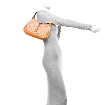 Gucci Raffia Textured Dollar Calfskin GG Monogram Small Jackie 1961 Hobo Natural Bright Hibiscus Sun Oil 2 of 13