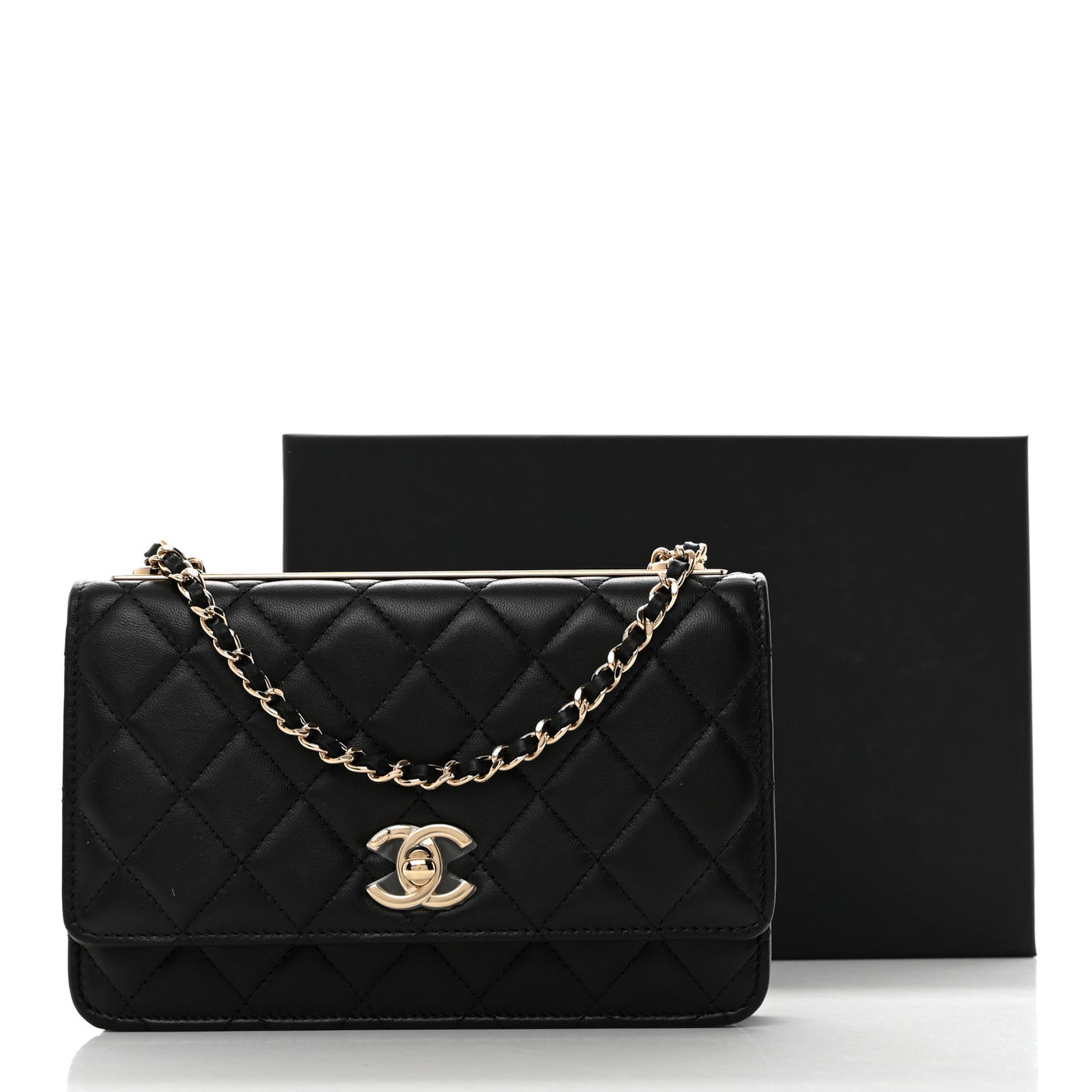 Lambskin Quilted Trendy CC Wallet On Chain WOC Black