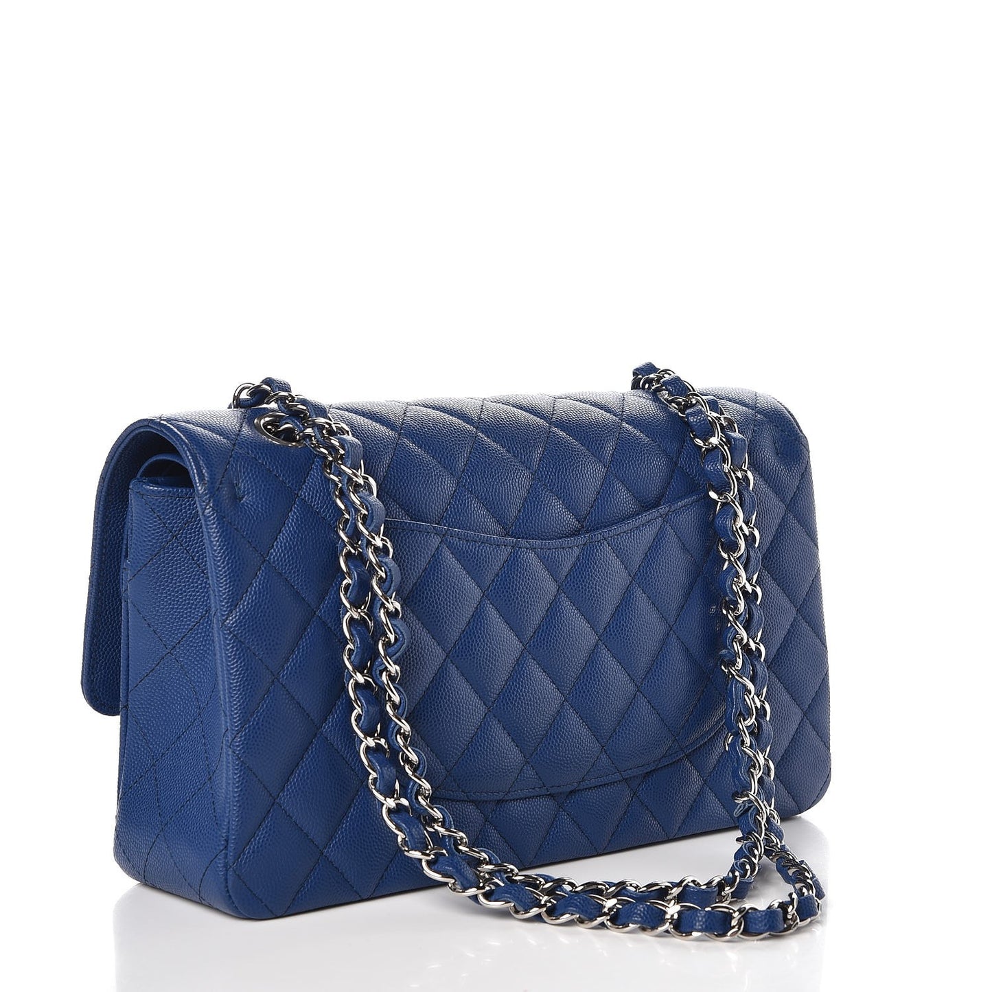 Caviar Quilted Medium Double Flap Dark Blue