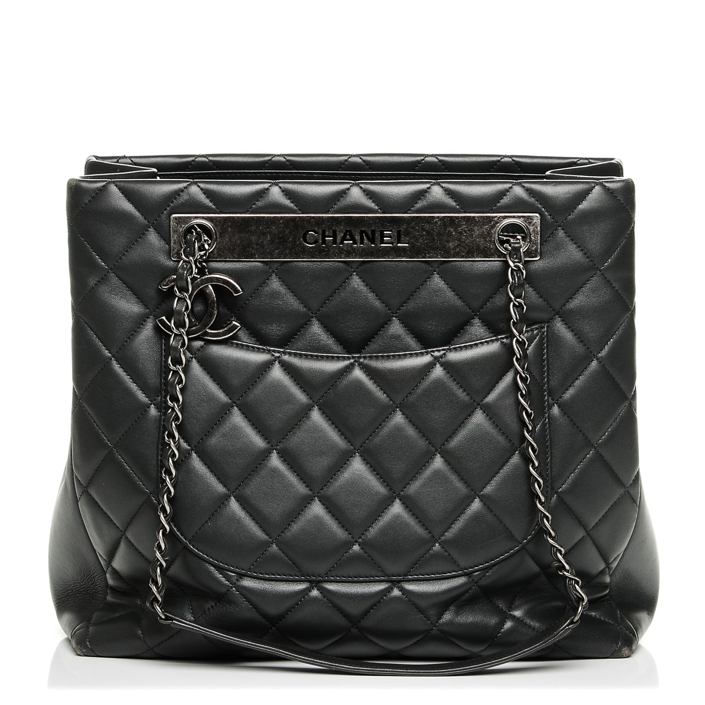 Lambskin Quilted Trendy CC Shopping Tote Grey