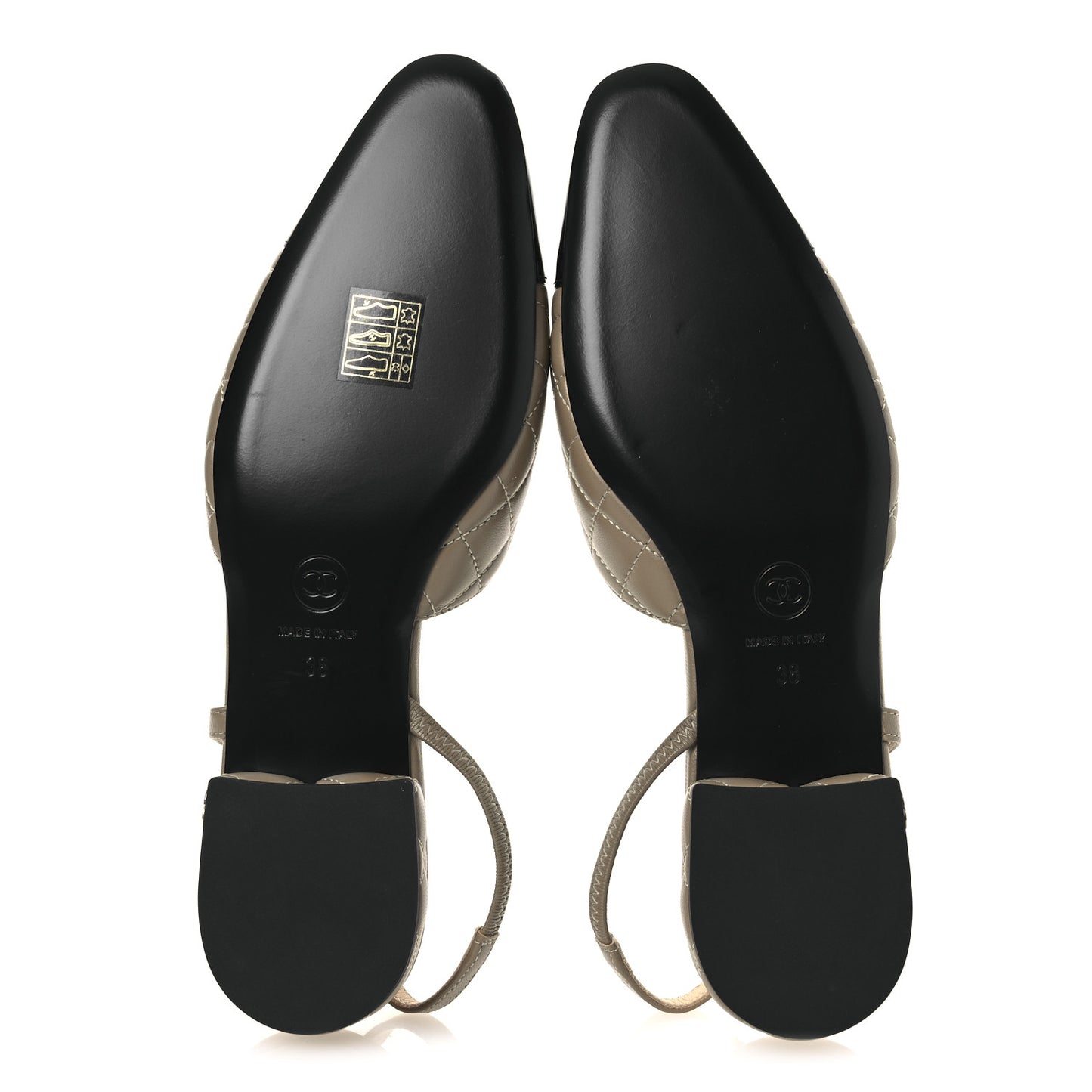 Lambskin Patent Cap Toe CC Slingback Flats 38 Beige Black