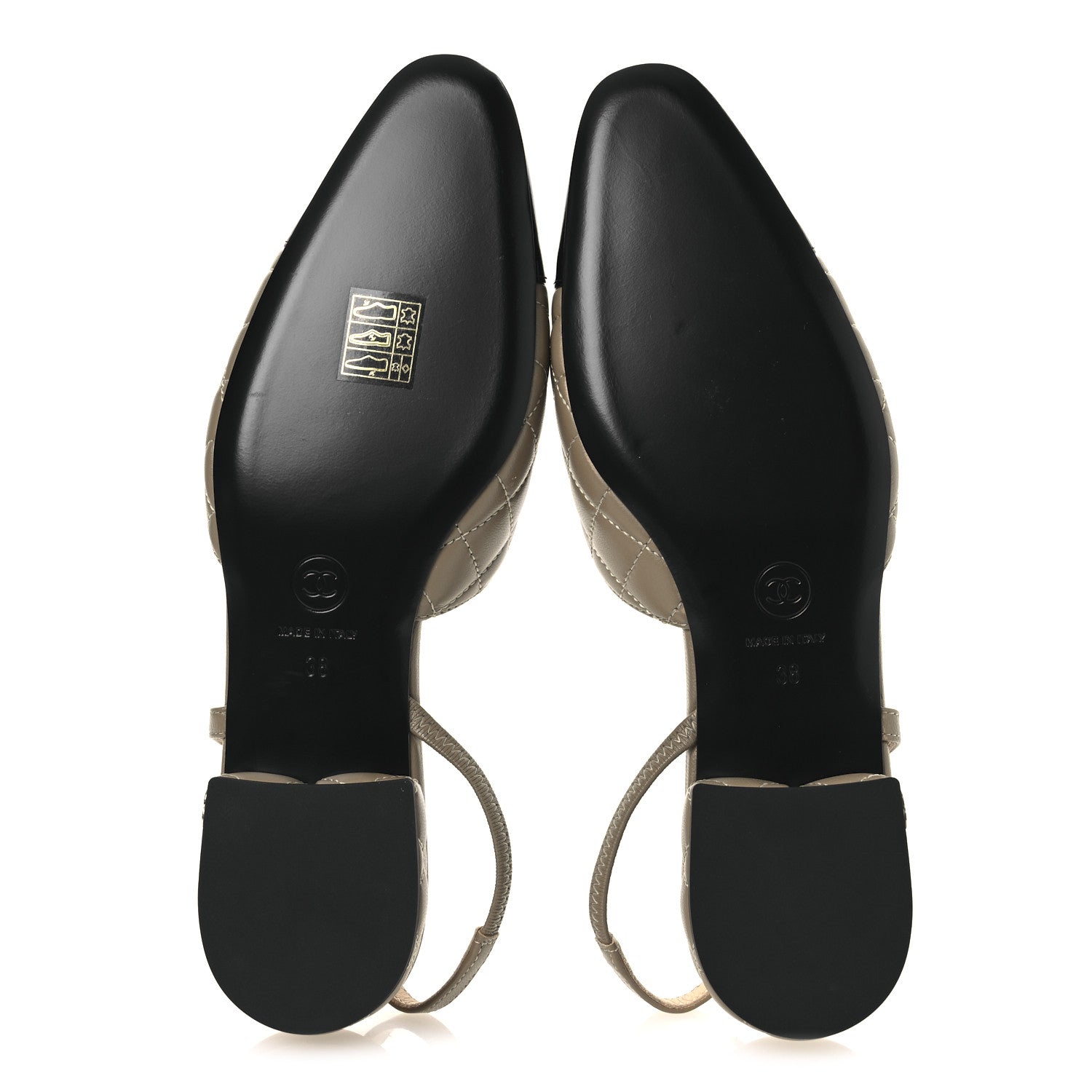 Chanel Lambskin Patent Cap Toe CC Slingback Flats 38 Beige Black 7 of 11