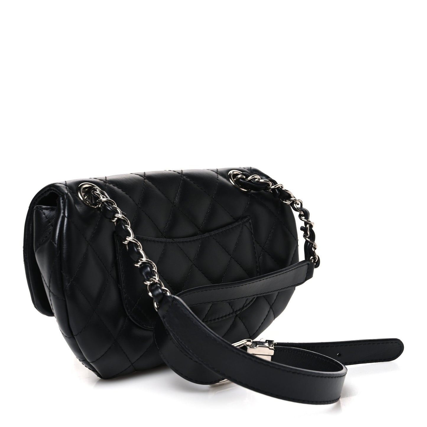 Calfskin Quilted CC Uniform Flap Belt Bag Black