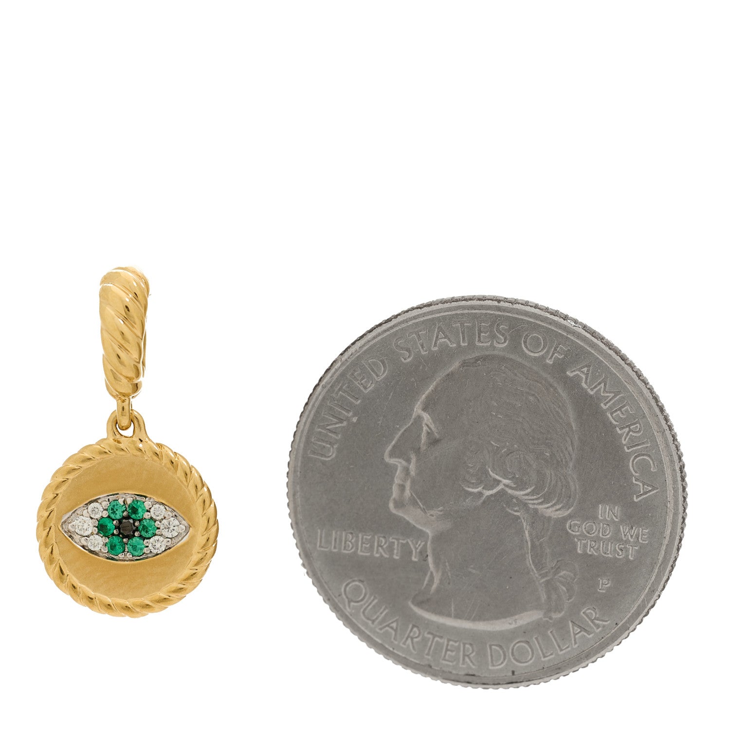 David Yurman 18K Yellow Gold Diamond Emerald Evil Eye Amulet Pendant 2 of 3