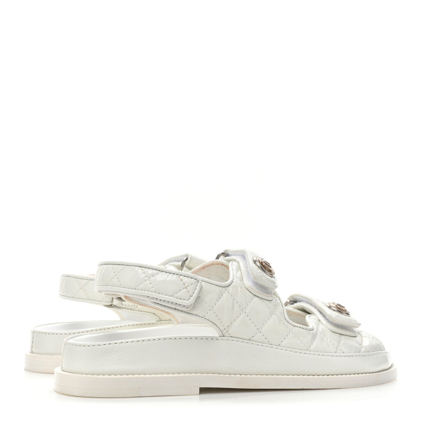 Laminated Lambskin Quilted Velcro Dad Sandals 37.5 White