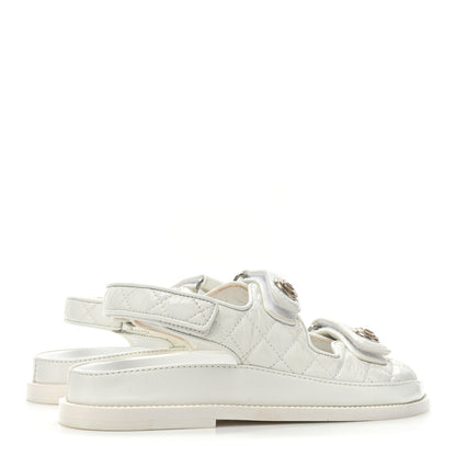 Chanel Laminated Lambskin Quilted Velcro Dad Sandals 37.5 White 4 of 15