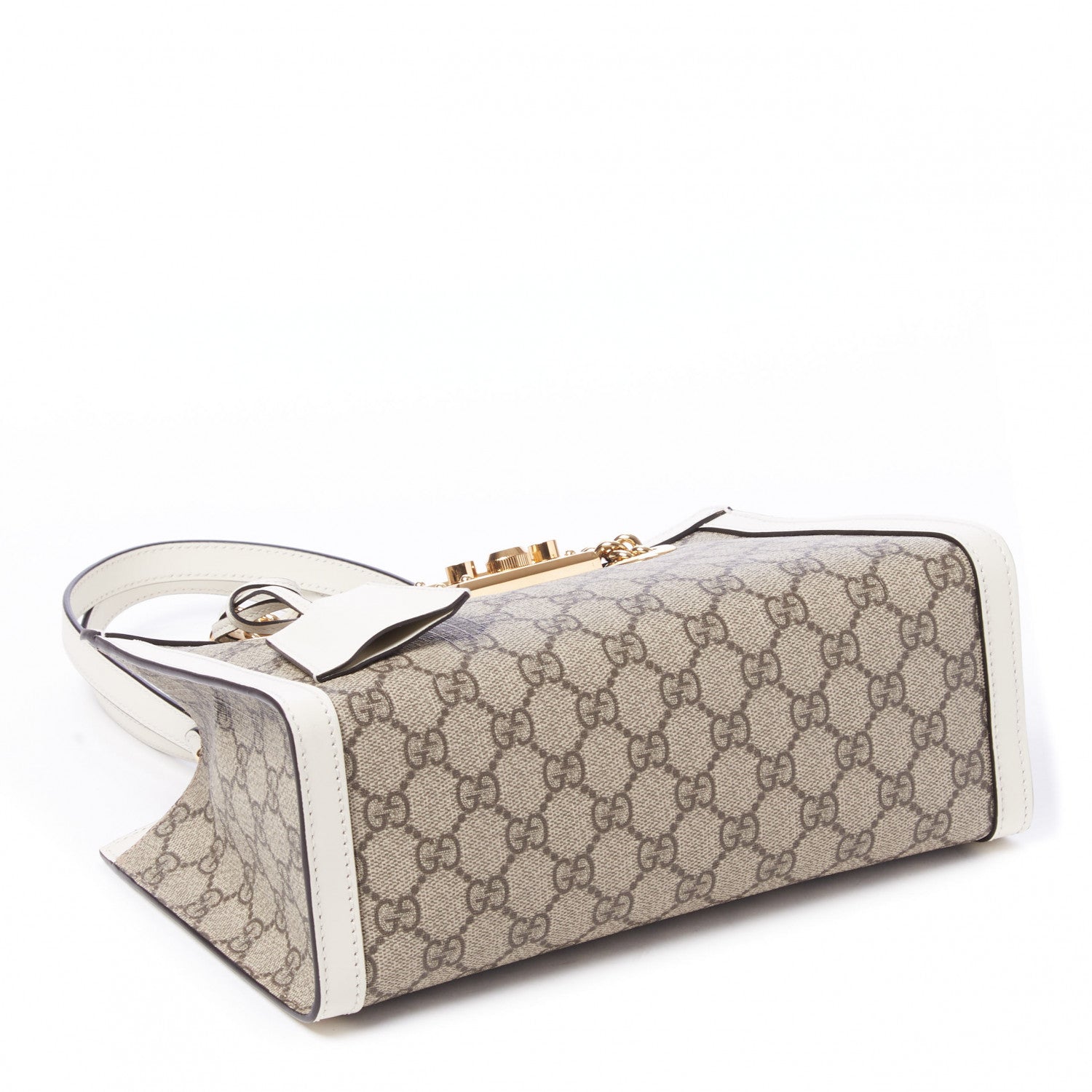 Gucci GG Supreme Monogram Moon Calfskin Small Padlock Tote Beige Ebony Mystic White 3 of 8