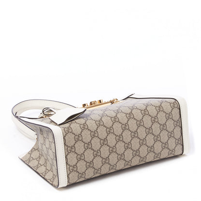 Gucci GG Supreme Monogram Moon Calfskin Small Padlock Tote Beige Ebony Mystic White 3 of 8