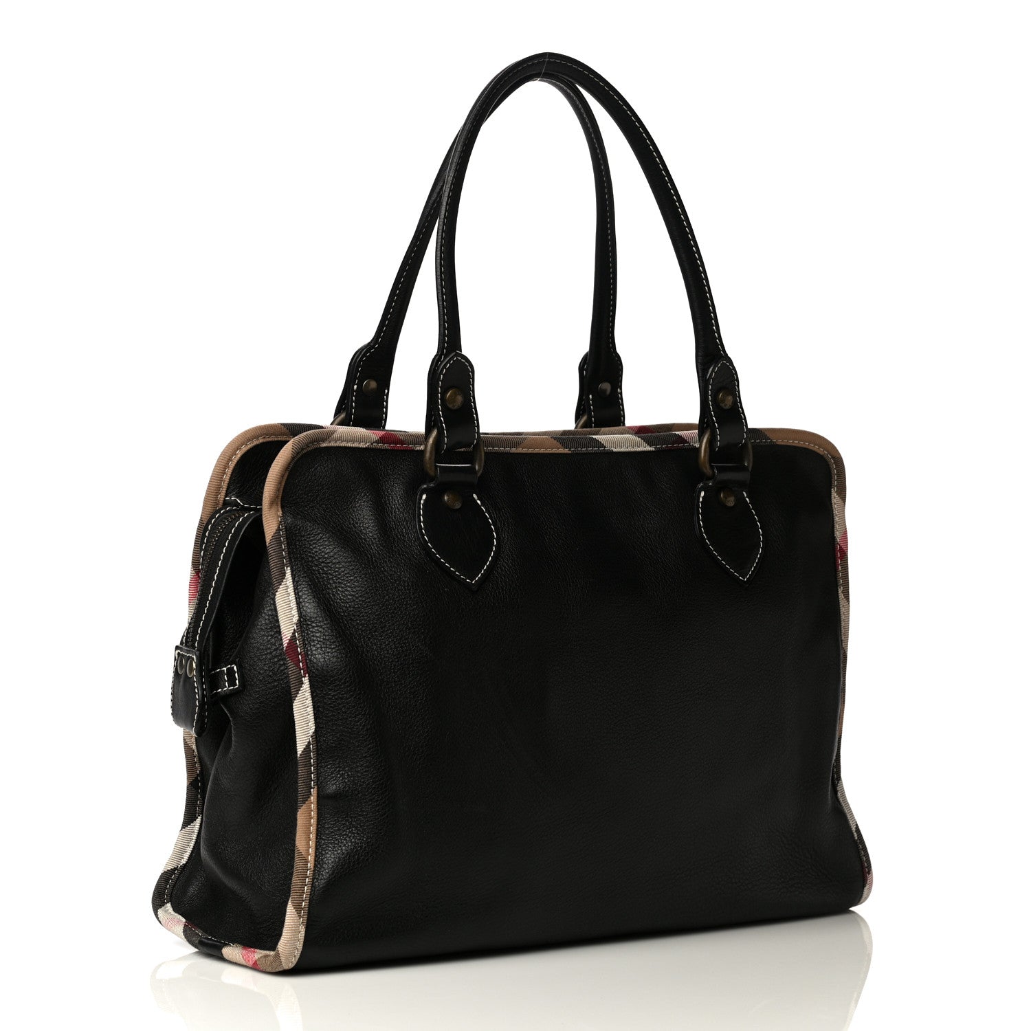 Burberry Grainy Calfskin Nova Check Tote Black 3 of 20