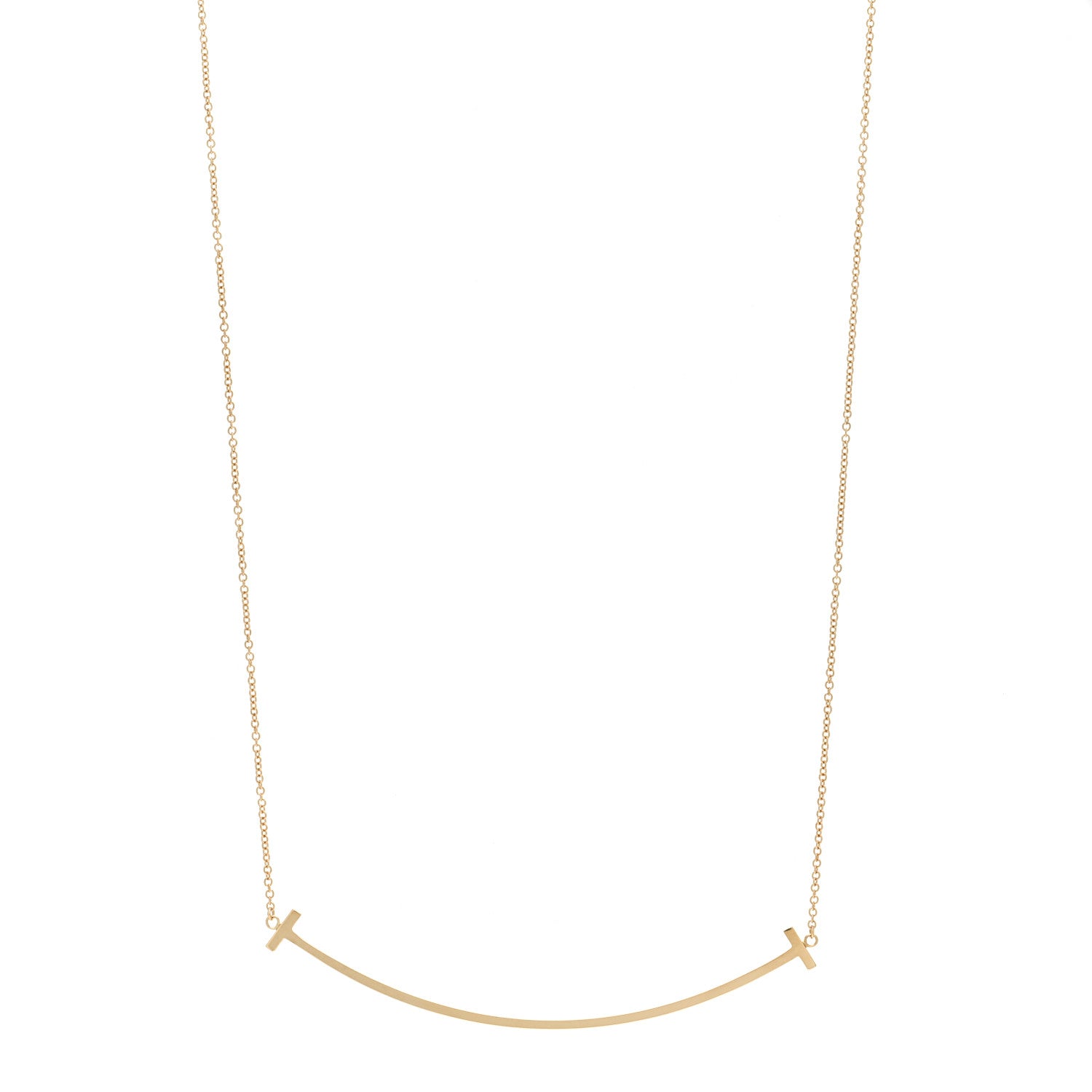 Tiffany 18K Yellow Gold Large T Smile Pendant Necklace 1 of 6