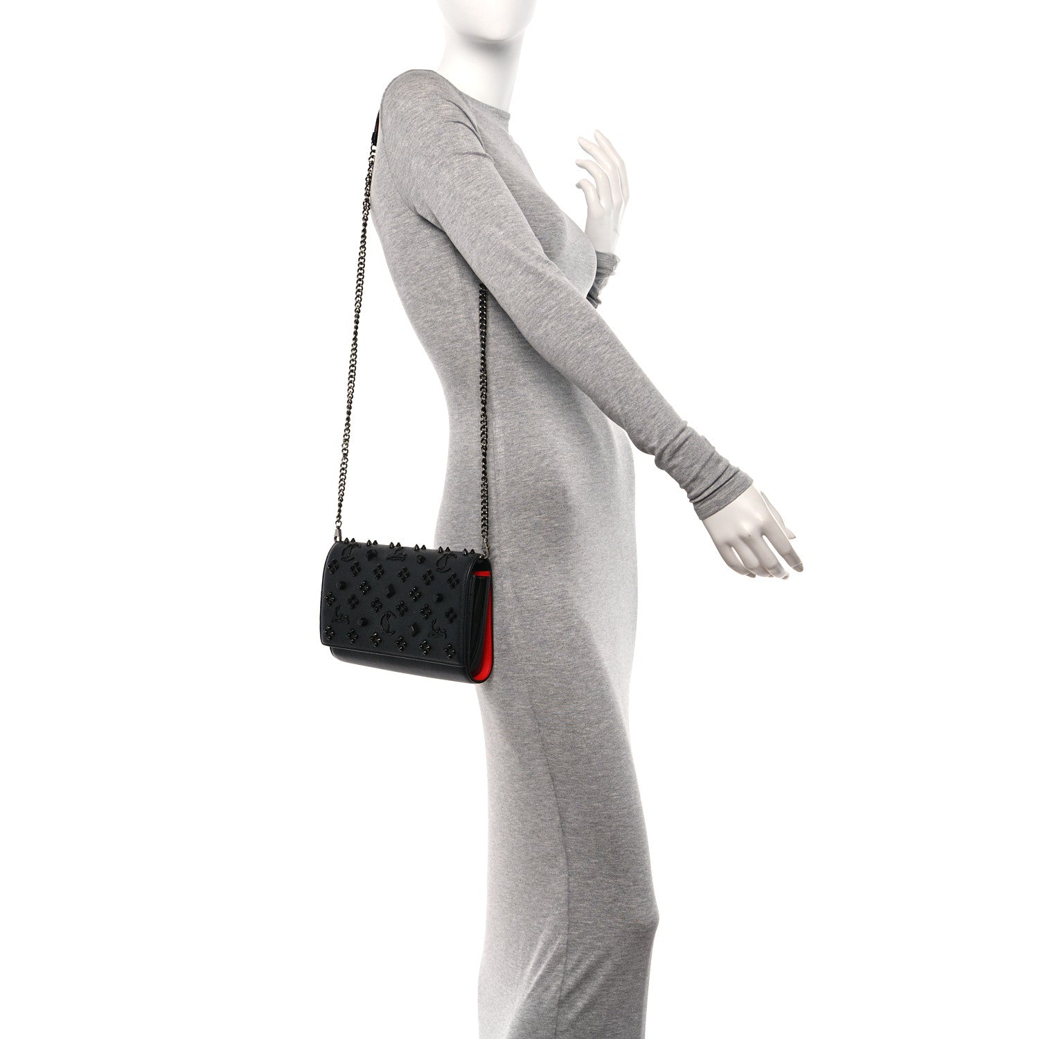 Christian Louboutin Calfskin Spikes Loubinthesky Paloma Clutch Black 2 of 10