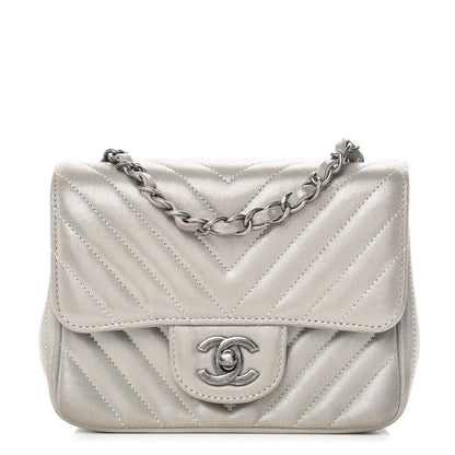 Chanel Iridescent Calfskin Chevron Quilted Mini Square Flap Silver 1 of 12