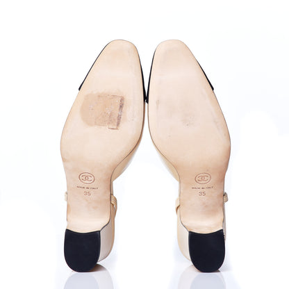 Chanel Goatskin Grosgrain Cap Toe CC Slingback Pumps 35 Beige Black 5 of 9