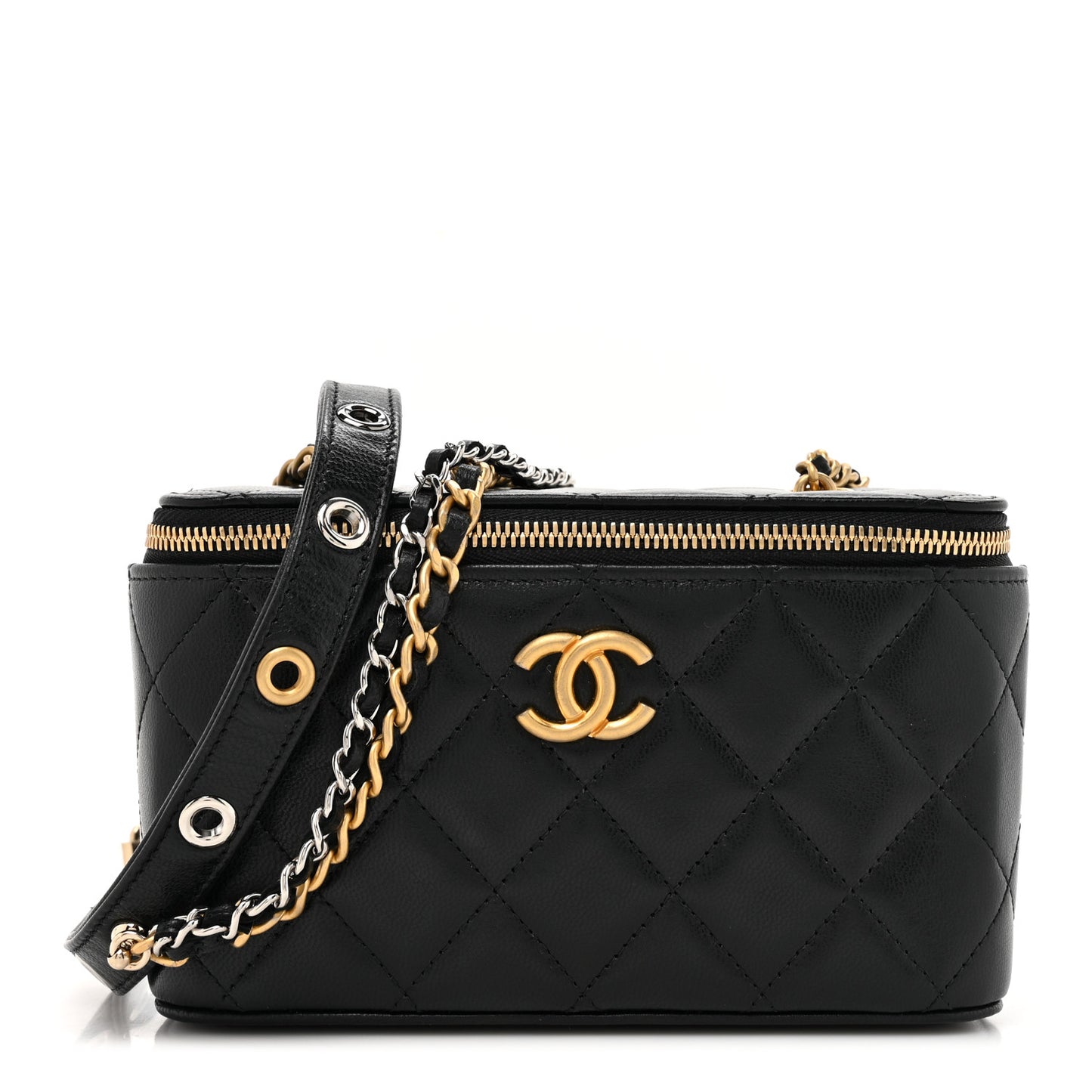 Goatskin Quilted Punk Essentials Vanity Case With Chain Black