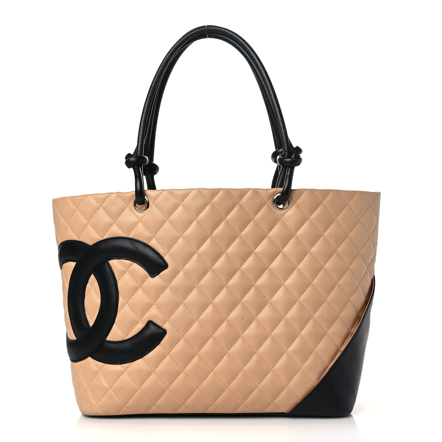 Calfskin Quilted Large Cambon Tote Beige Black