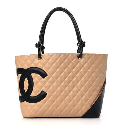 Chanel Calfskin Quilted Large Cambon Tote Beige Black 1 of 11