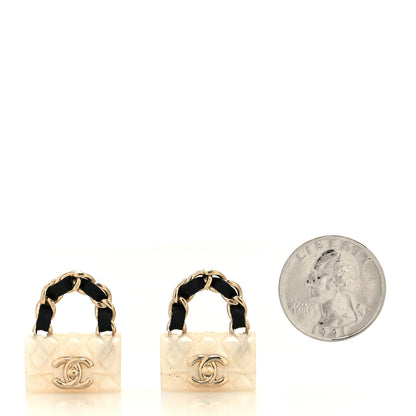 Chanel Resin Lambskin Turnlock Flap Bag Earrings Gold White Black 2 of 4