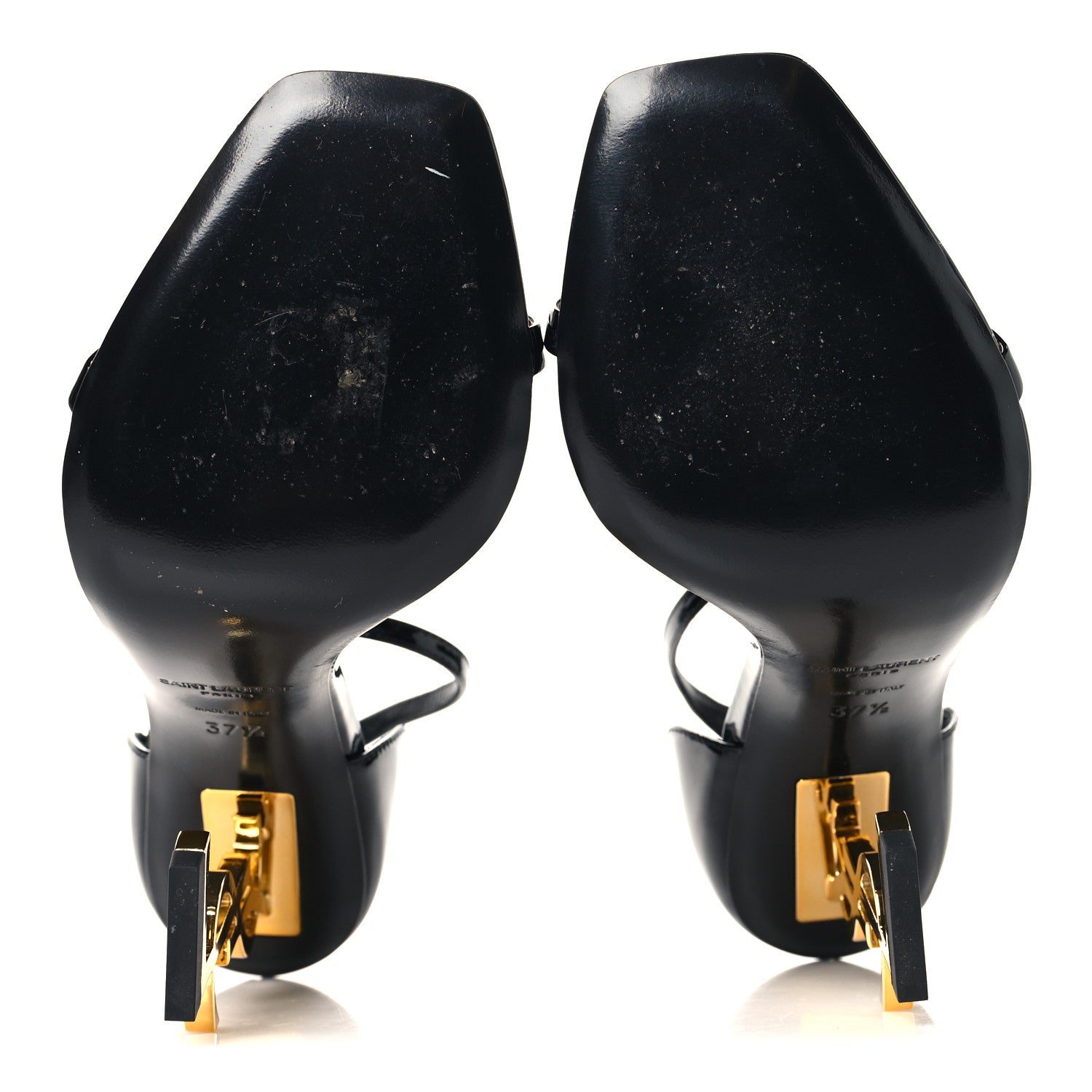 Saint Laurent Patent Calfskin Opyum 110 Sandals 37.5 Black Gold 6 of 9