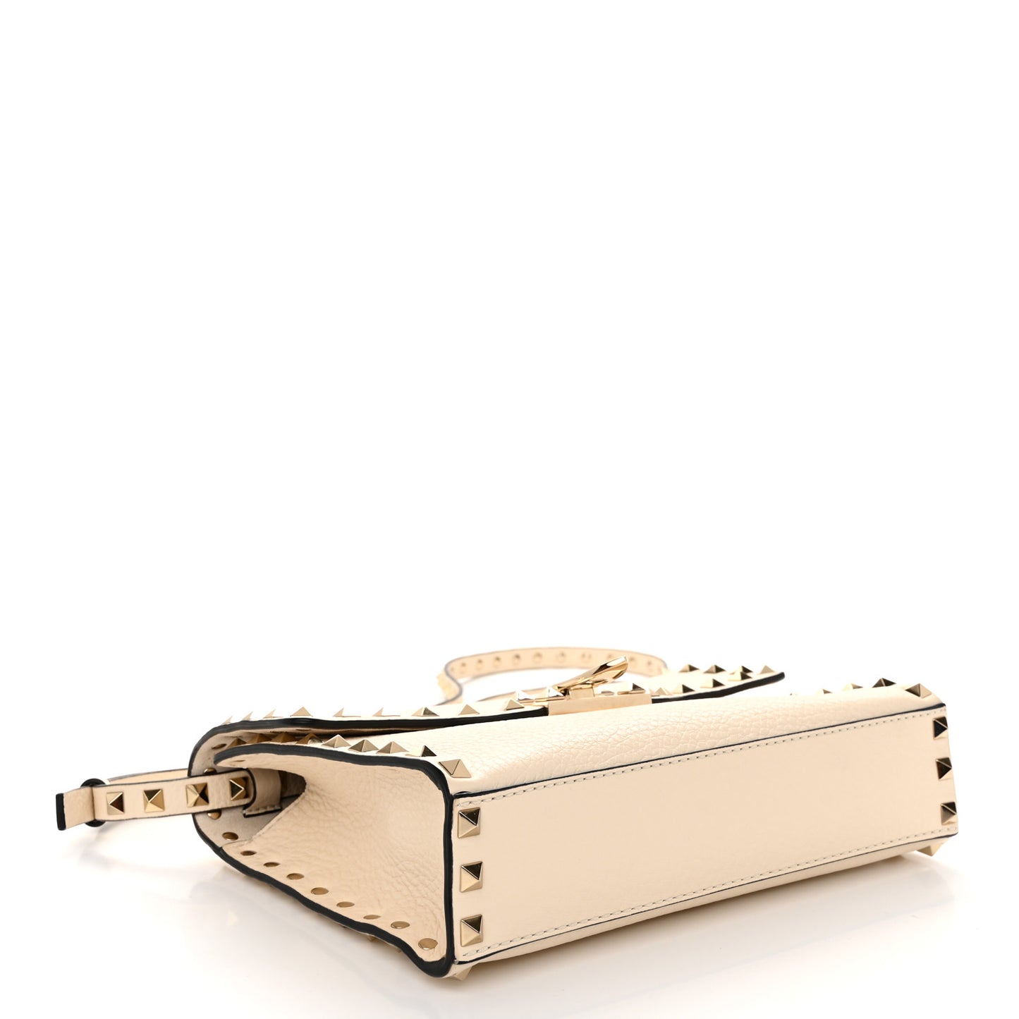 Pebbled Calfskin Medium Rockstud Flip Lock Crossbody Bag Light Ivory