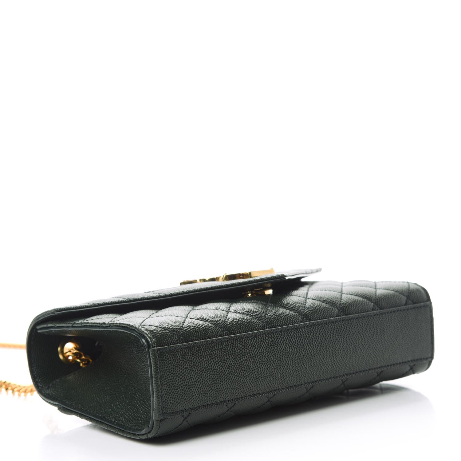 Saint Laurent Grain De Poudre Textured Mixed Matelasse Triquilt Small Monogram Satchel Dark Green 4 of 11
