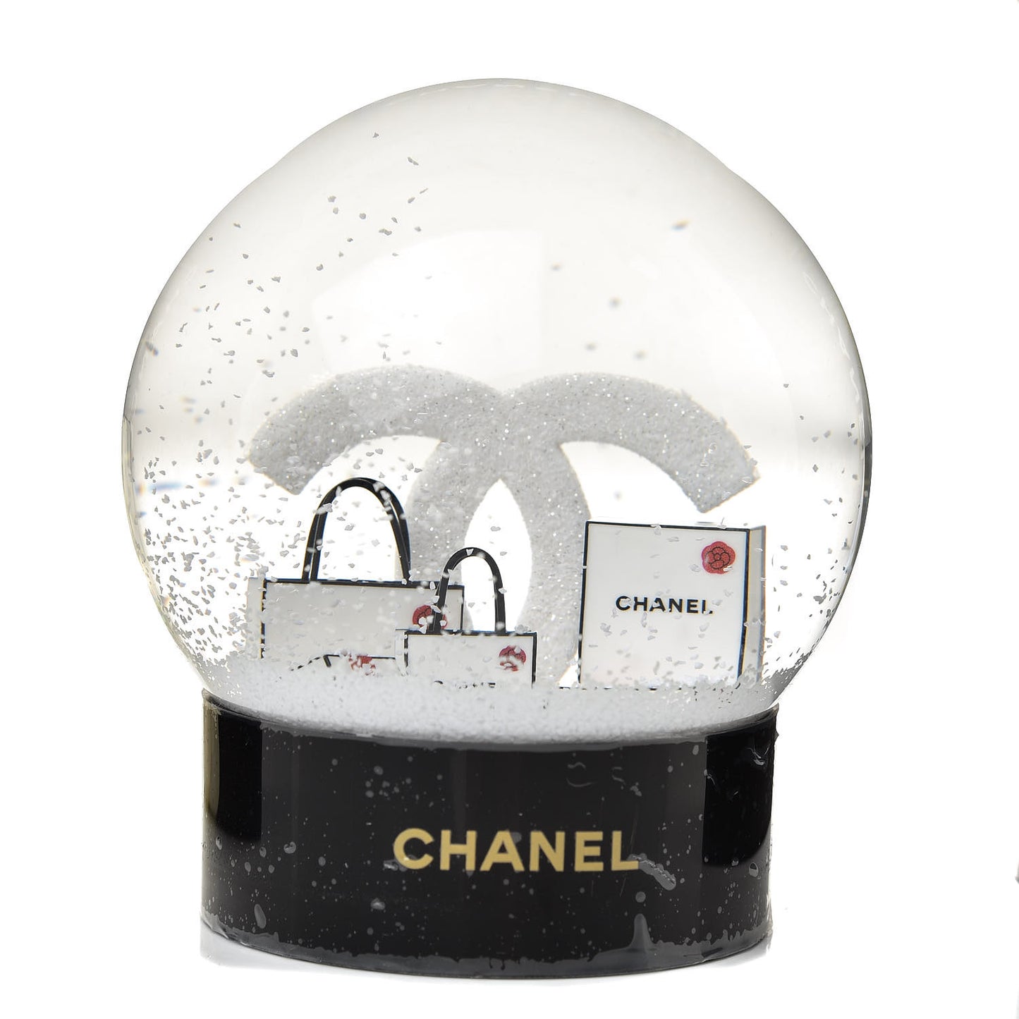 Glass CC Shopping Bag Snow Globe
