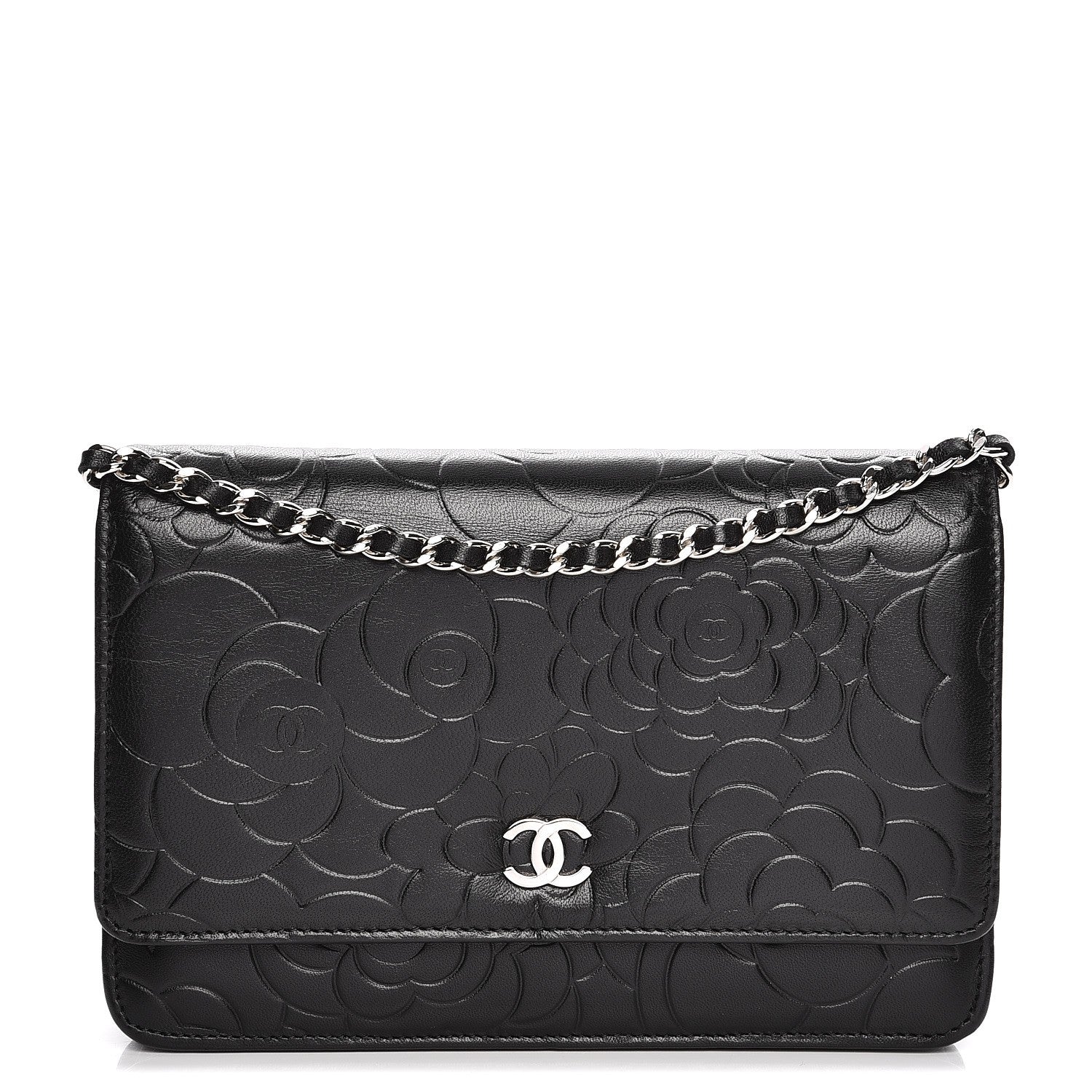 Chanel Lambskin Camellia Wallet on Chain WOC Black 1 of 9