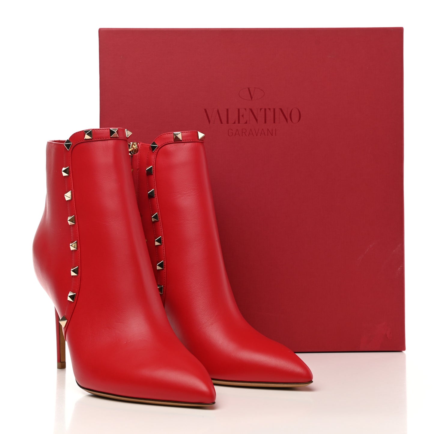 Calfskin Rockstud 85mm Ankle Booties 41 Rouge Pur