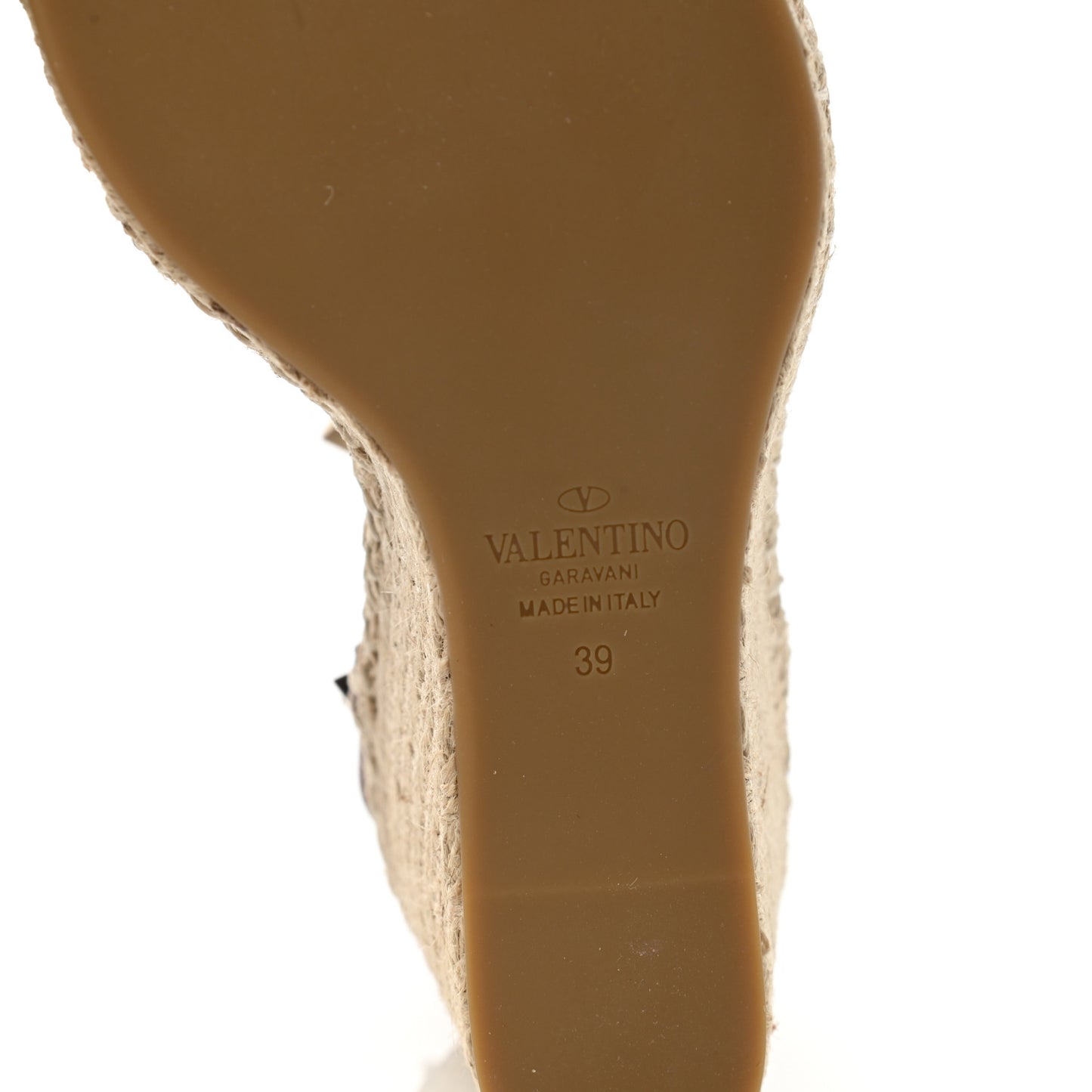Grained Calfskin Rockstud Ankle Strap Espadrille 15/105mm Wedge Sandals 39 Poudre Natural