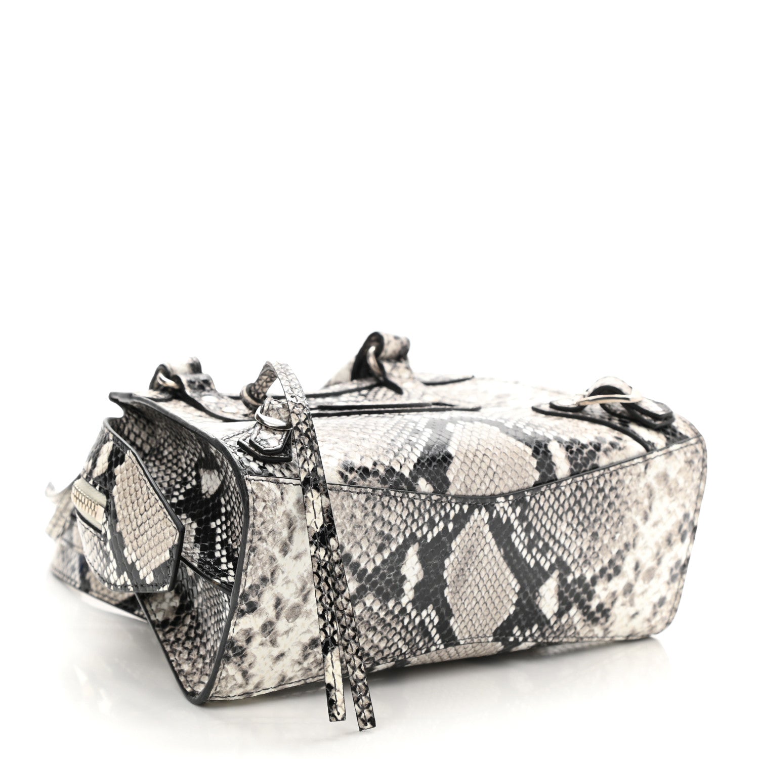 Balenciaga Grained Calfskin Snake Effect Neo Classic Silver Hardware Mini City Black White 4 of 7