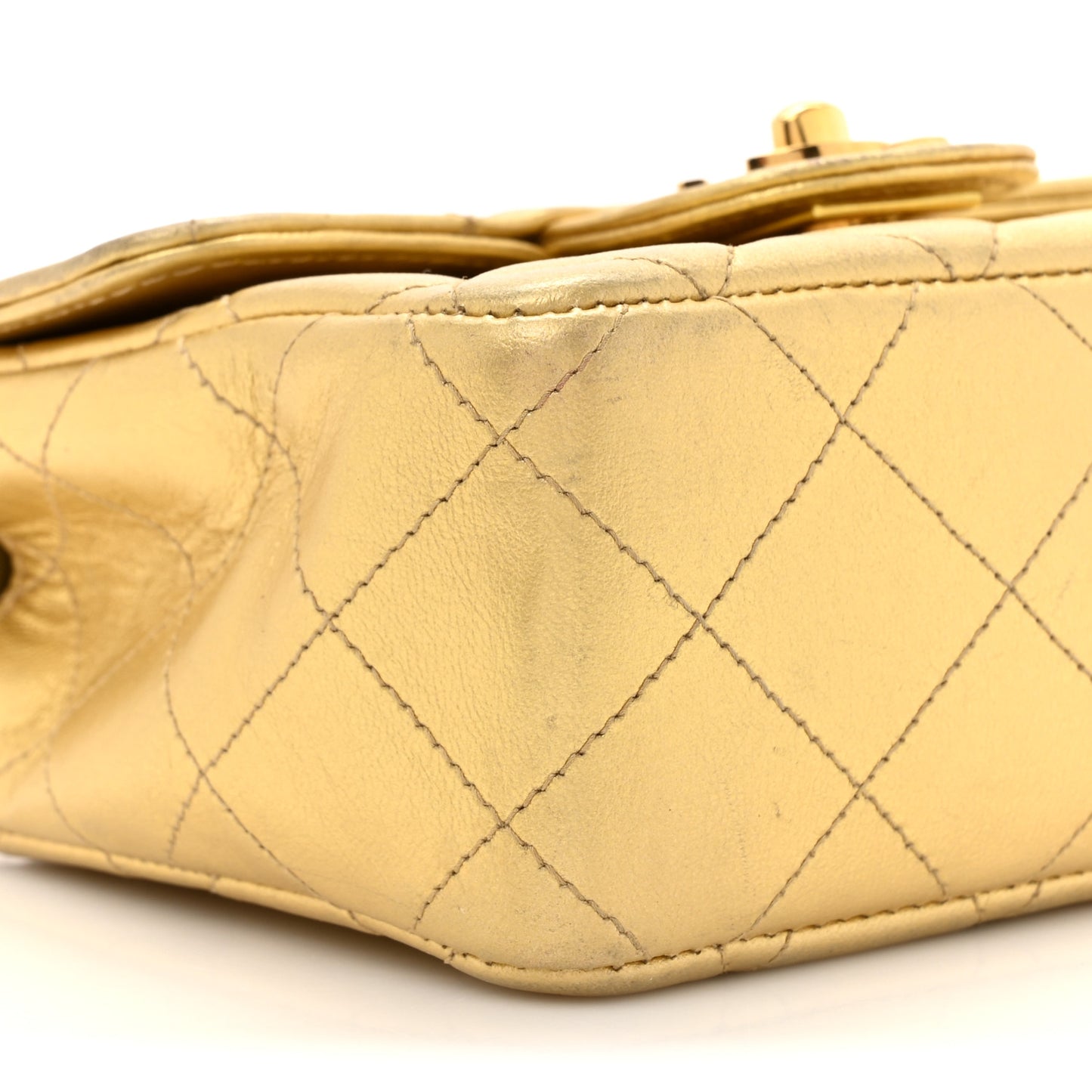 Metallic Lambskin Quilted Parent Child Kelly Flap Gold