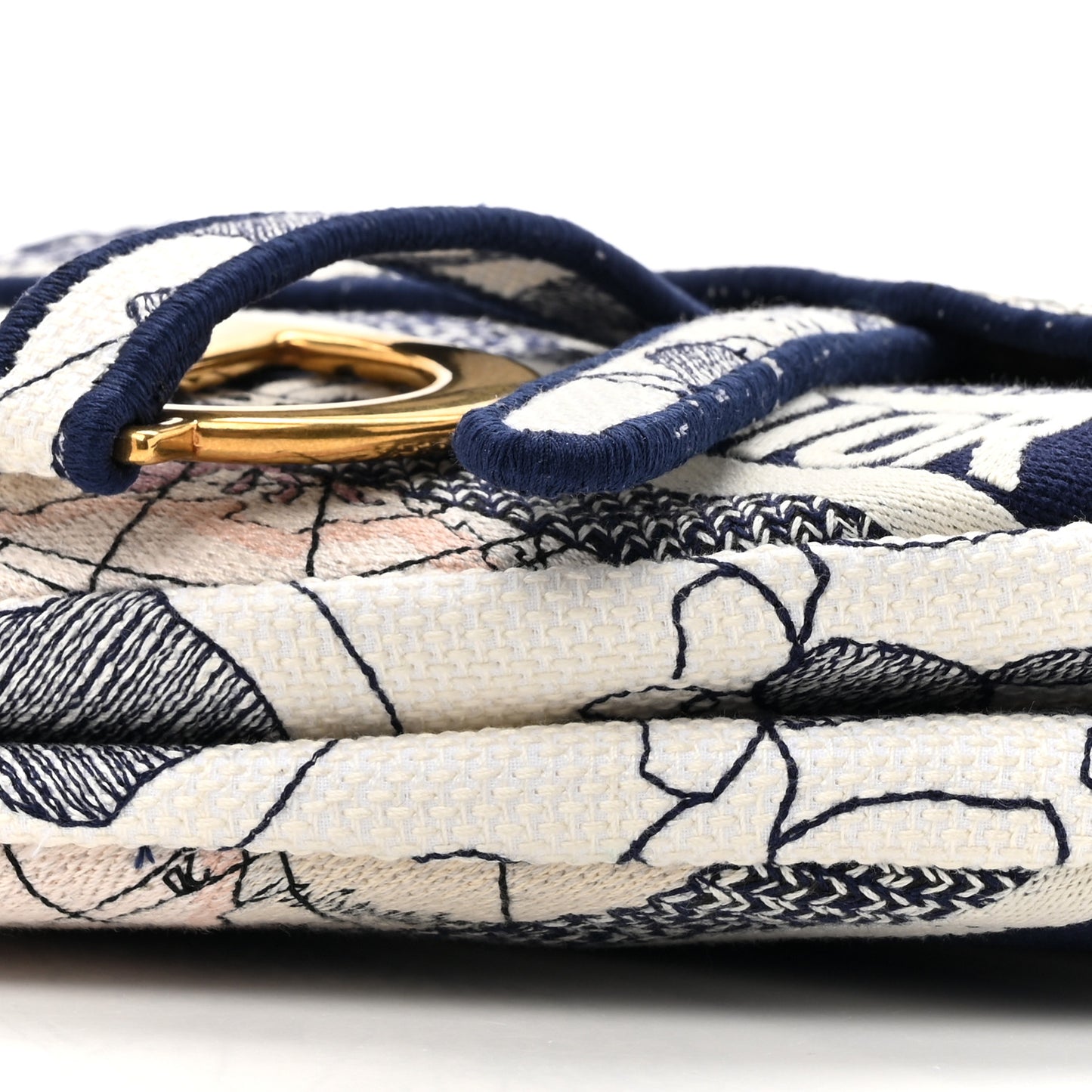 Canvas Embroidered Around the World Saddle Bag Blue