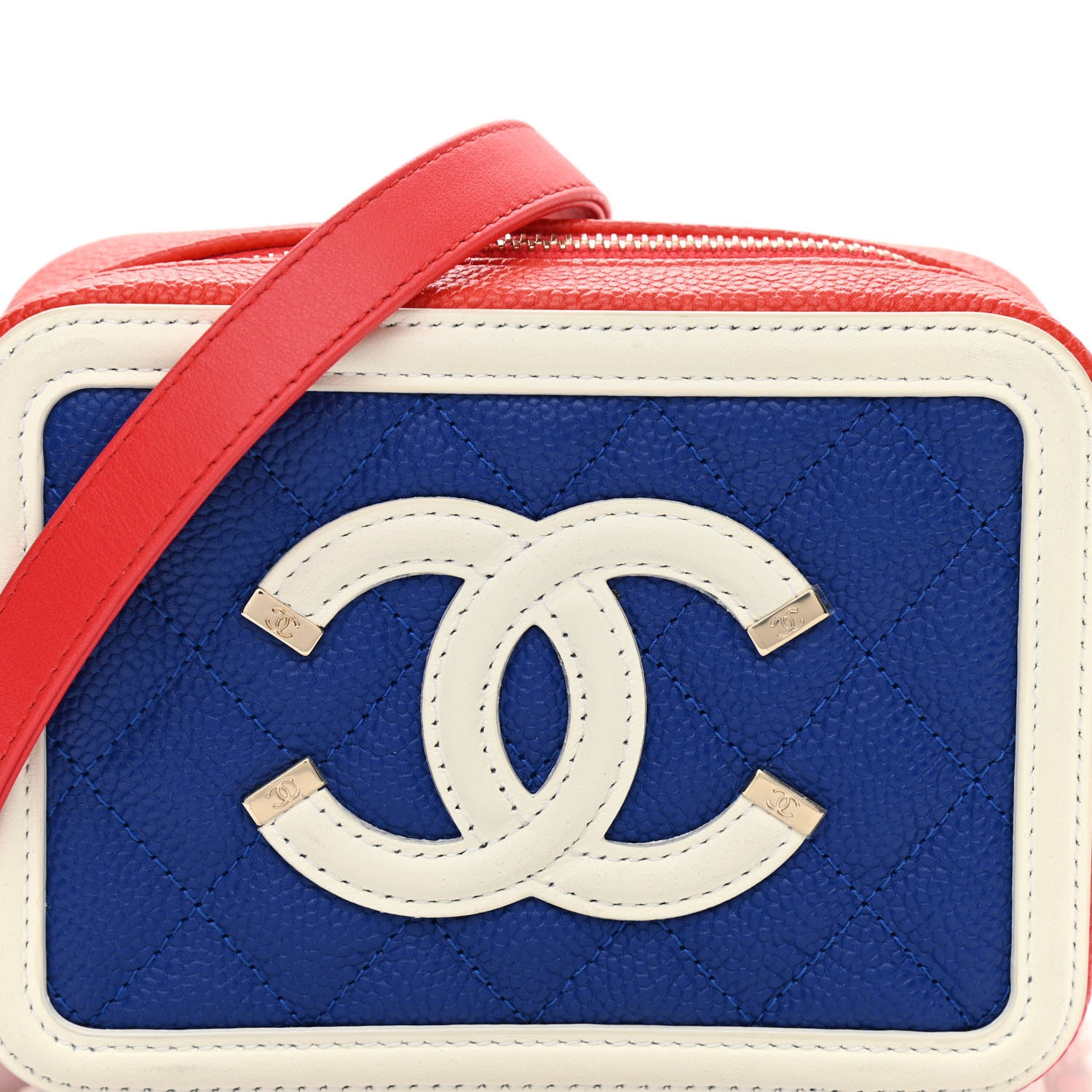 Chanel Caviar Quilted CC Filigree Vanity Clutch With Chain Blue White Red 8 of 11