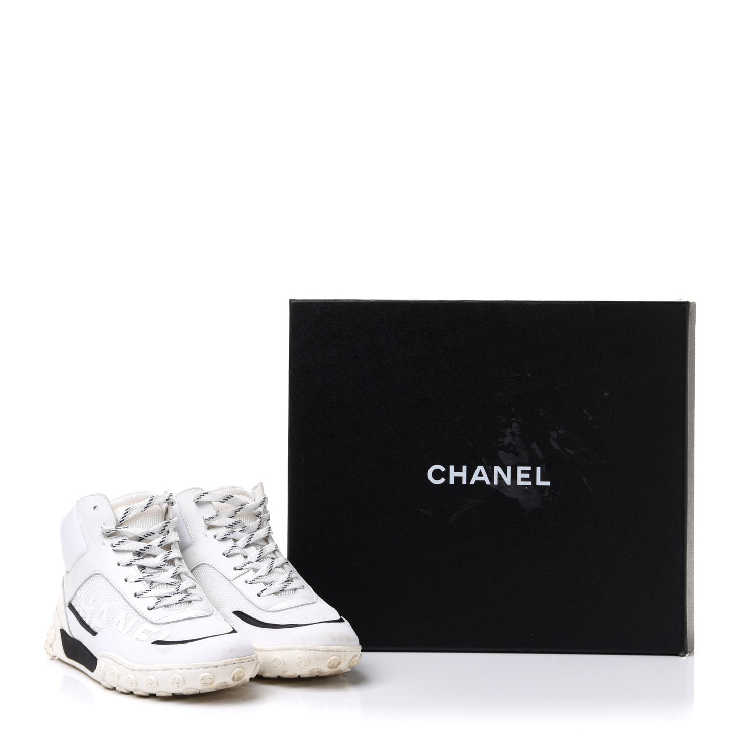 Calfskin Mesh Lycra Womens Logo High Top Sneakers 37 White