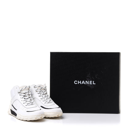 Chanel Calfskin Mesh Lycra Womens Logo High Top Sneakers 37 White 10 of 10
