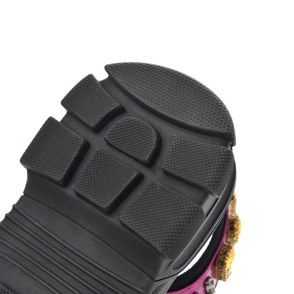 Gucci Nappa Mesh Crystal Embellished Studded Womens Aguru Sandals 37 Pink Black 12 of 15