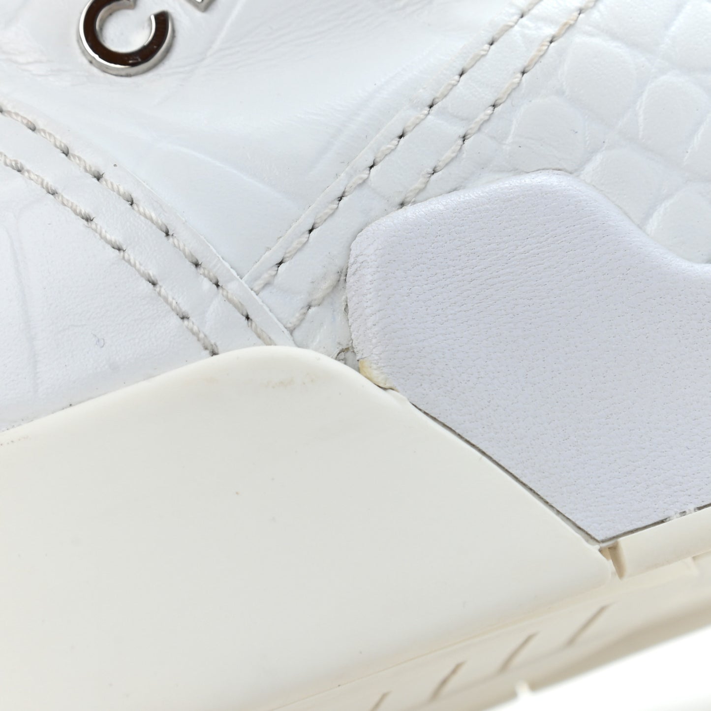 Calfskin Crocodile Embossed Cocodile High Top Sneakers 38 White