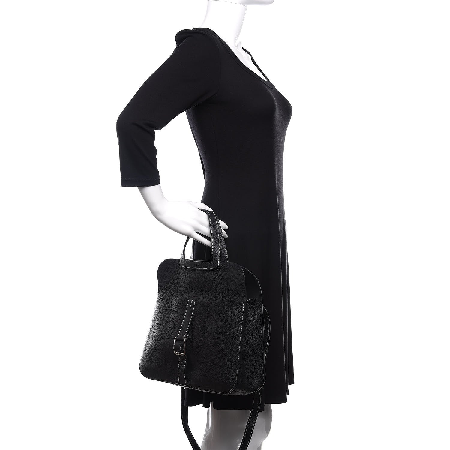 Hermes Taurillon Clemence Halzan 31 GM Black 3 of 13