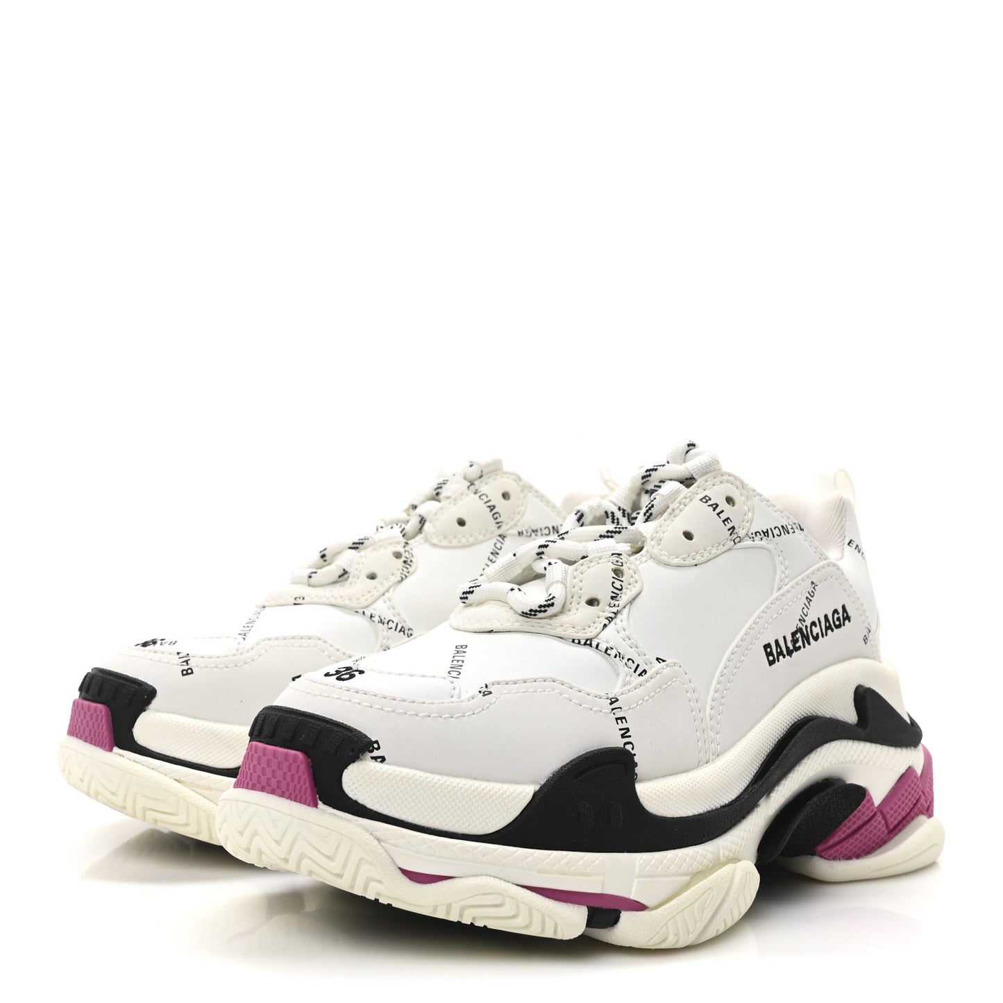 Technical Fabric Allover Logo Triple S Sneakers 36 White Black Pink