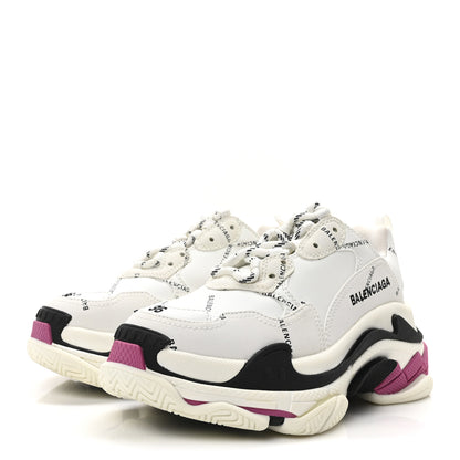 Balenciaga Technical Fabric Allover Logo Triple S Sneakers 36 White Black Pink 4 of 8