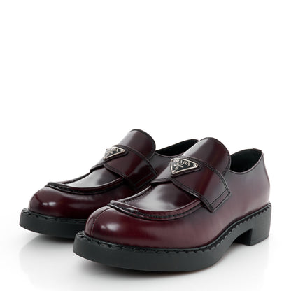 Prada Spazzolato Metal Triangle Logo 50mm Loafers 39.5 Cordovan 4 of 9