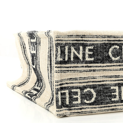 Celine Jacquard Striped Large Cabas Thais White Black 9 of 10