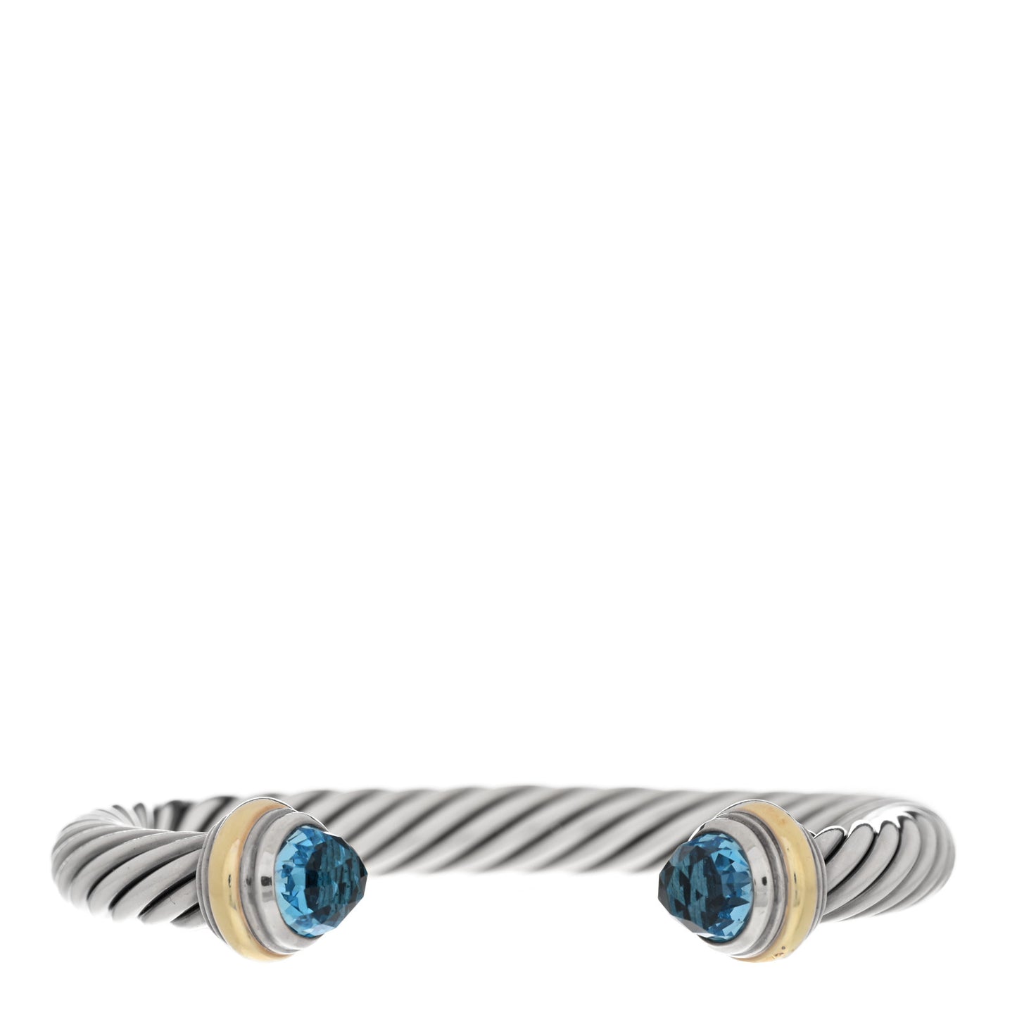 Sterling Silver 14K Yellow Gold Blue Topaz 7mm Cable Classics Bracelet