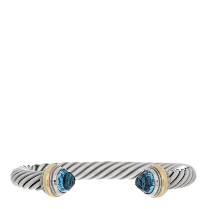 David Yurman Sterling Silver 14K Yellow Gold Blue Topaz 7mm Cable Classics Bracelet 1 of 3