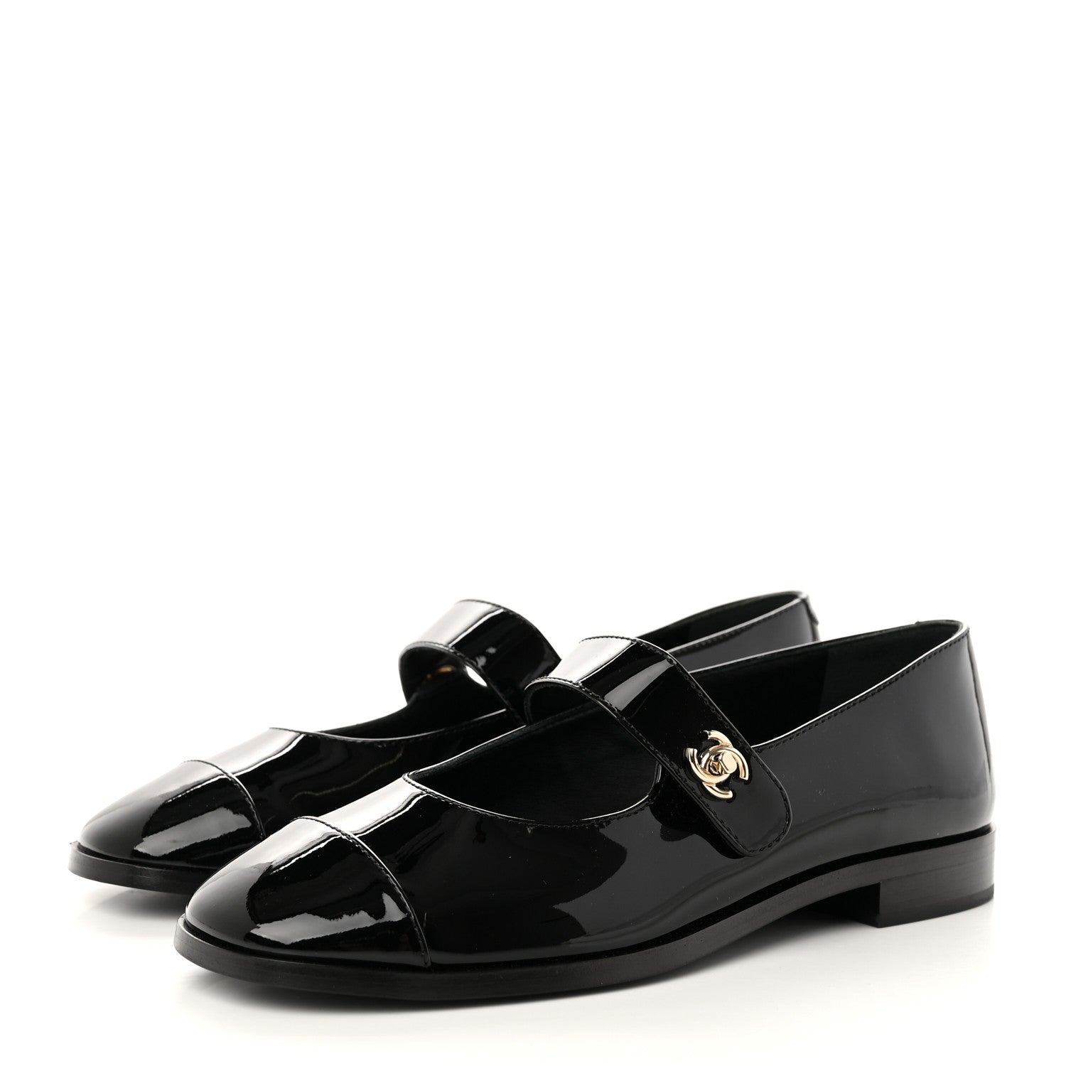 Chanel Patent Calfskin Mary Janes Flats 37.5 Black 3 of 12
