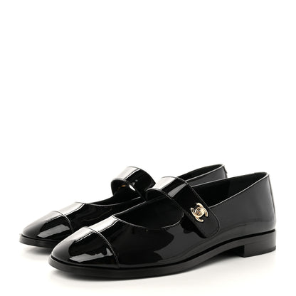 Chanel Patent Calfskin Mary Janes Flats 37.5 Black 3 of 12
