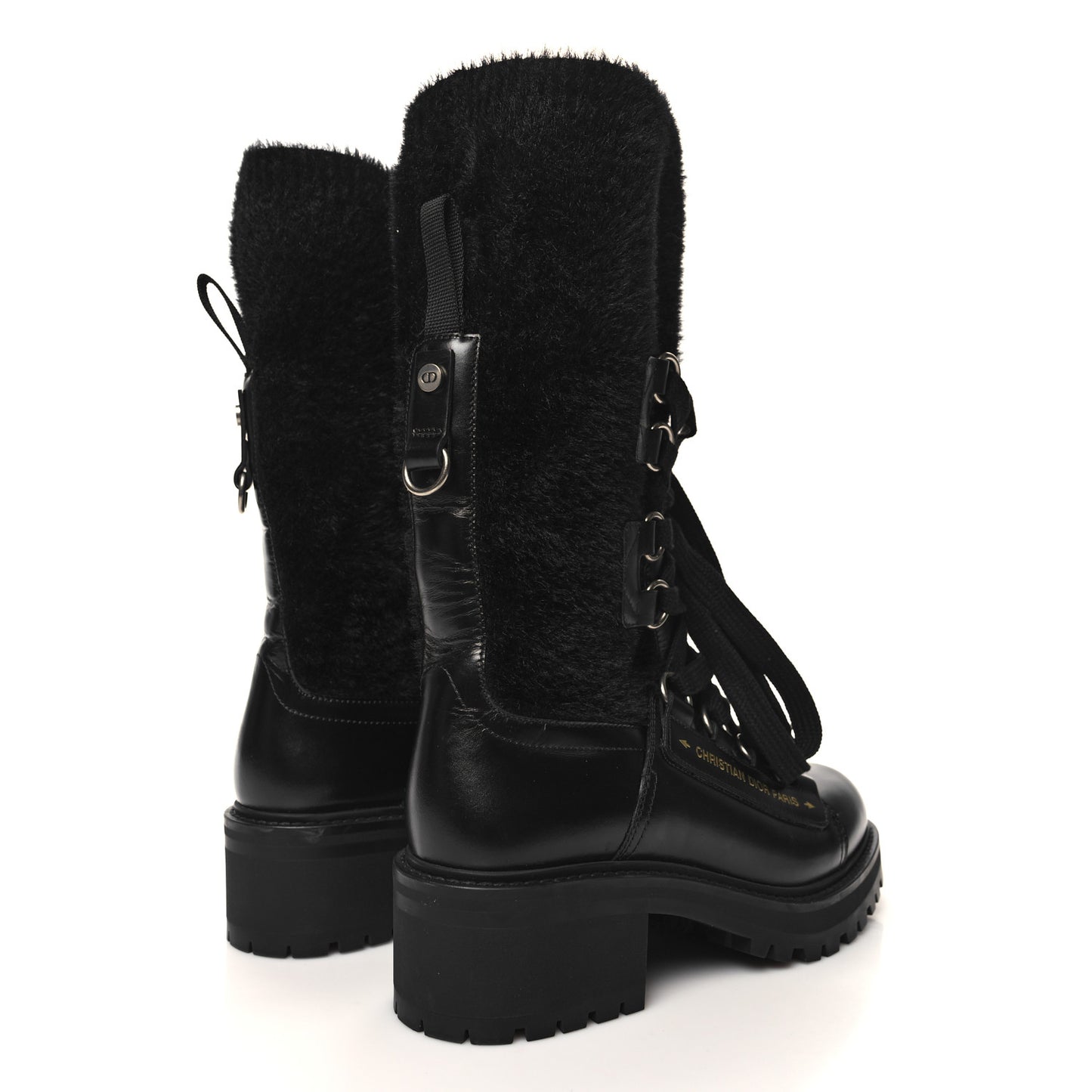 Calfskin Furr Stretch D-Fight Ankle Boots 39.5 Black