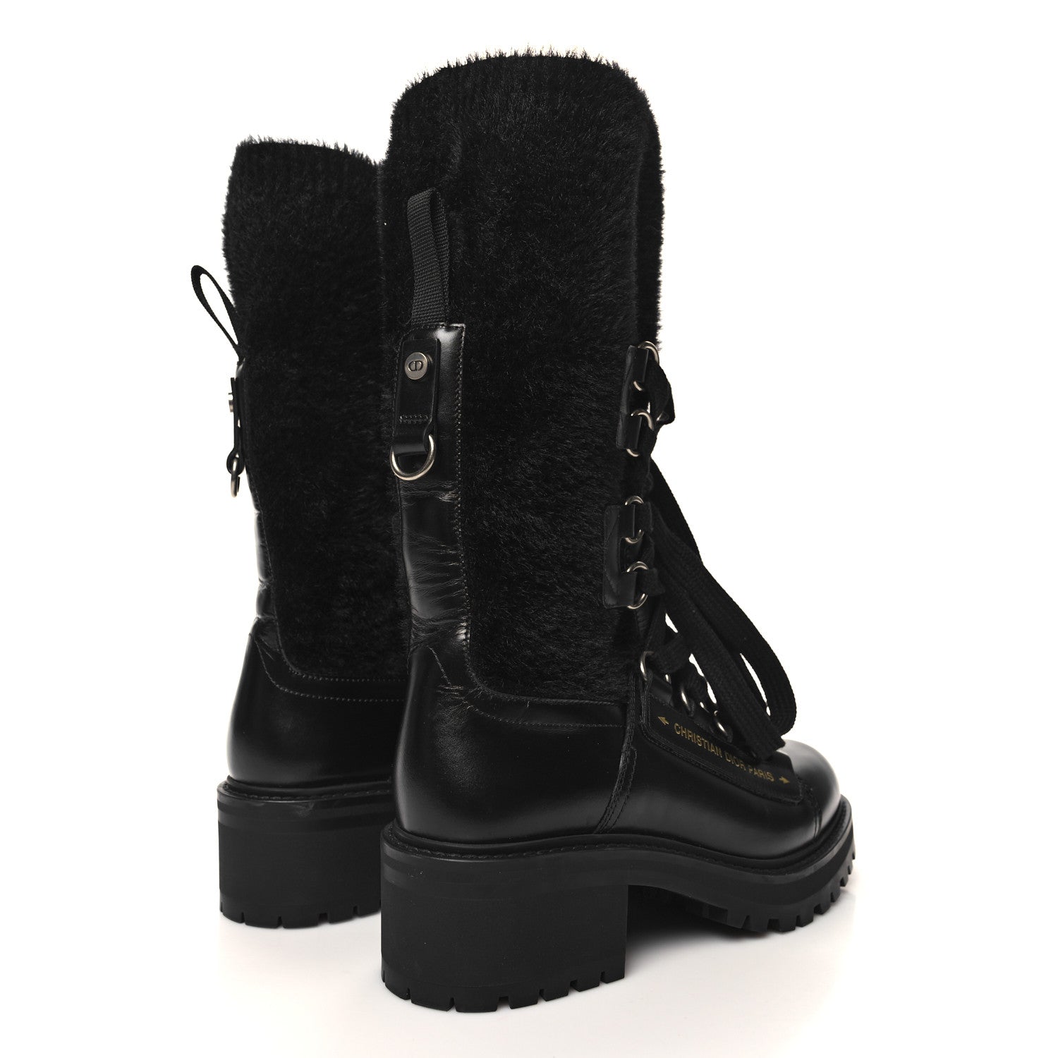 Christian Dior Calfskin Furr Stretch D-Fight Ankle Boots 39.5 Black 4 of 7
